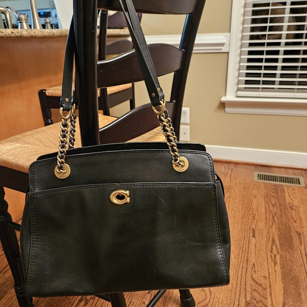 Black/Gold Coach Shoulder Bag.  13" W x 6" D x 9"H with 10" strap drop.